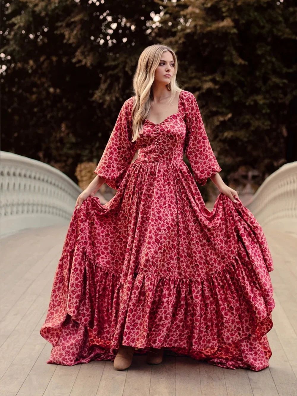 Joyfolie Lorna impact maxi dress in Red Floral • xs